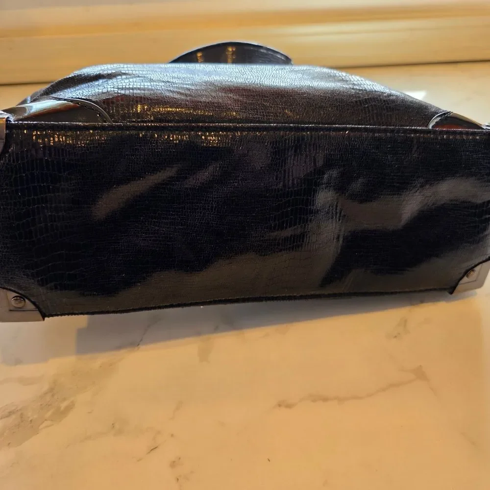 BCBGeneration Black Patent-Look Tote with Turn-Lock Detail